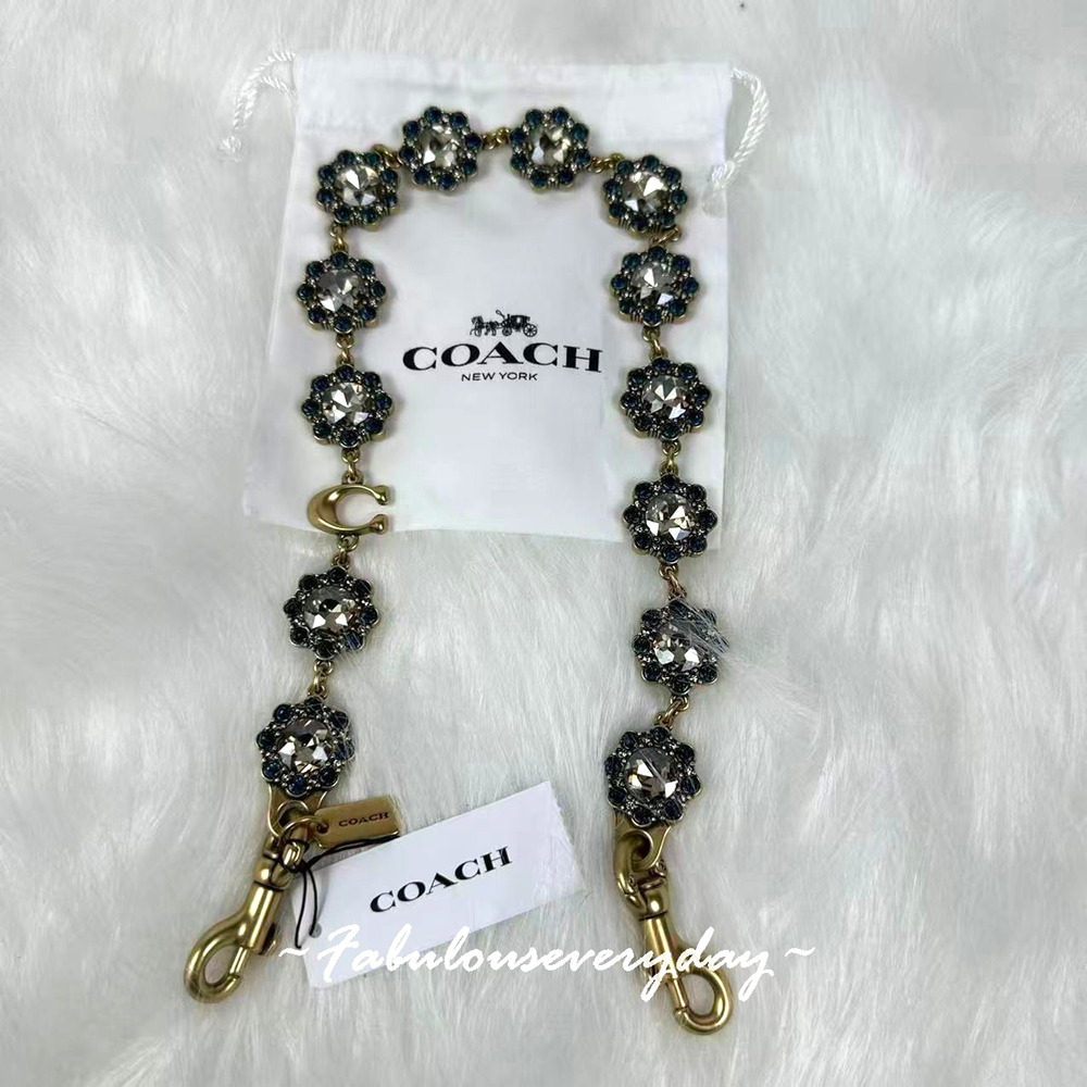 Coach Short Jewelry Chain Strap In Brass/Blue Multi CDE47 NWT
